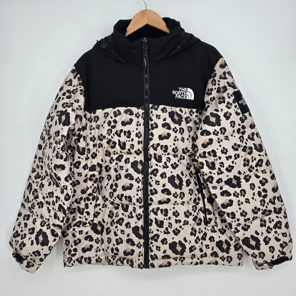 The North Face Leopard Down Puffer Nuptse Jacket Hood Mens XL Winter Ski Warm